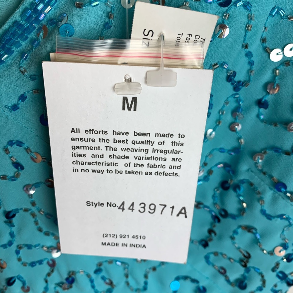 NWT VINTAGE Aqua Sleeveless Sequin & Beaded Top - Picture 6 of 7